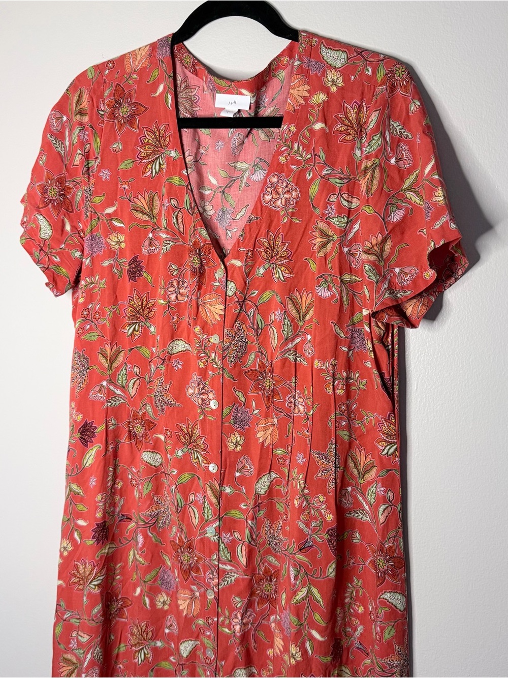 Flowy Red Floral Button-Front Women's Maxi Dress J Jill